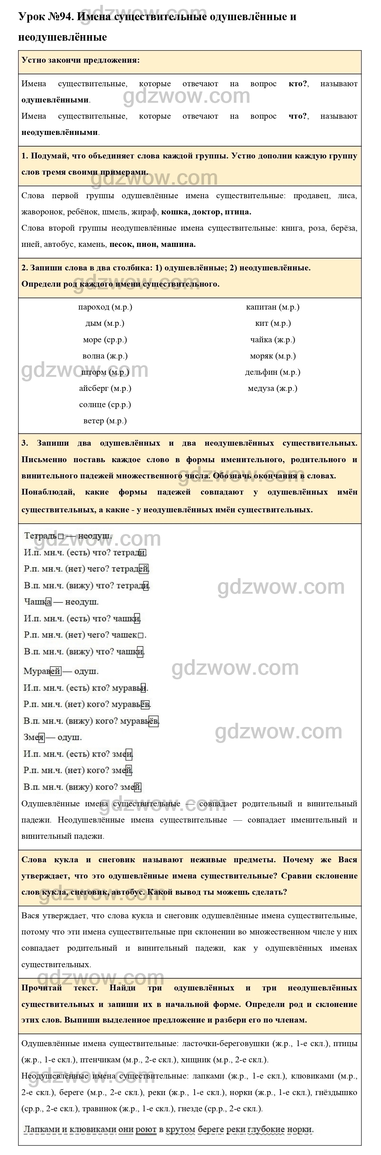 Урок 94 - ГДЗ по Русскому языку для 3 класса Учебник Иванов, Евдокимова,  Кузнецова. Часть 2. (решебник) - GDZwow